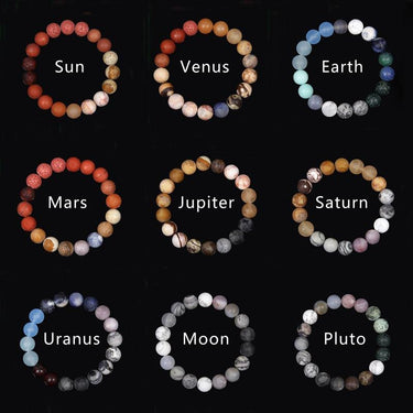 Natural Stone Solar System 'OUR PLANETS' Bracelet- 9 Different Planets + Sun & Moon